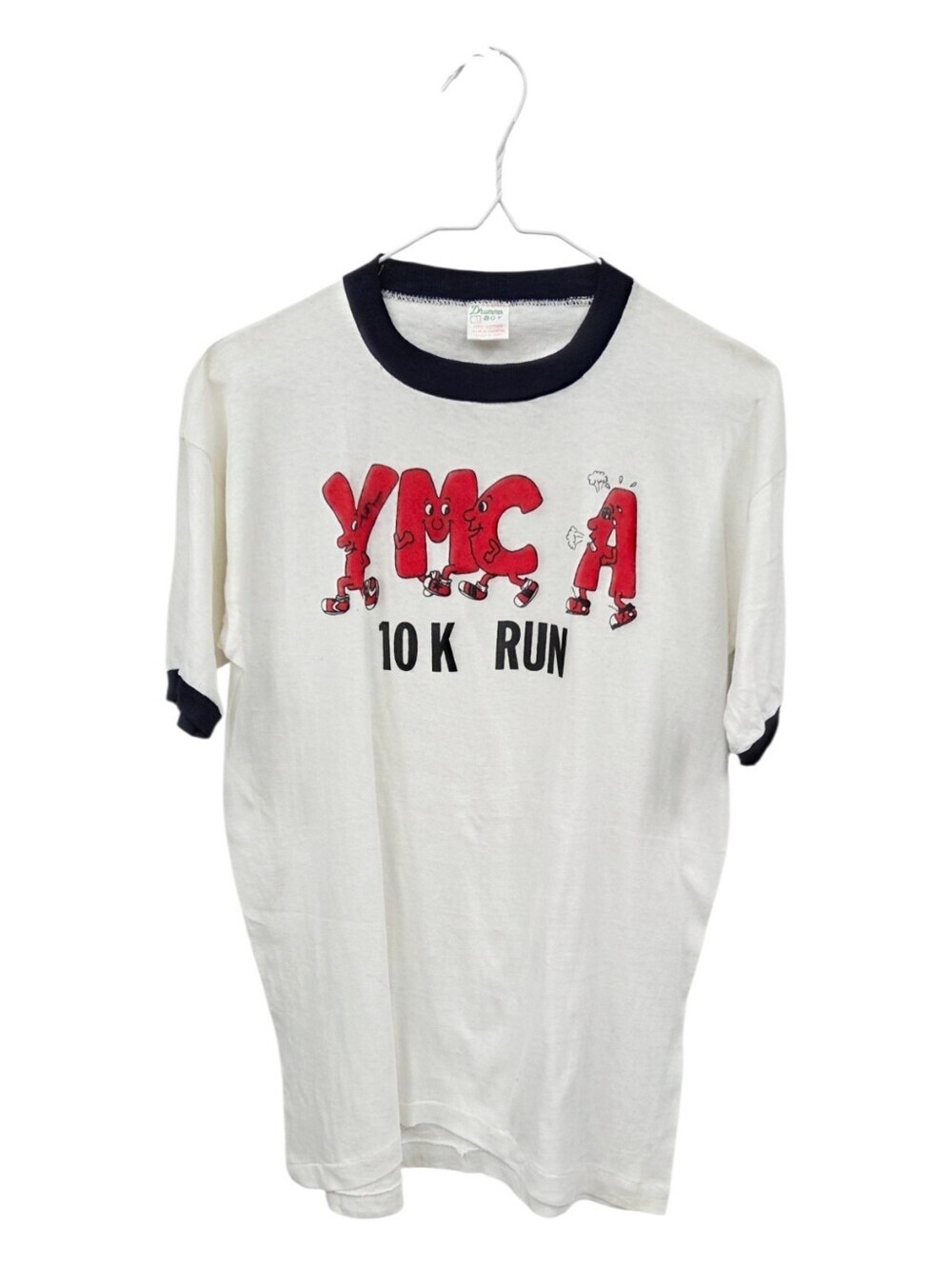 Vintage 70's Rare YMCA 10K Run White Ringer T-Shirt Large